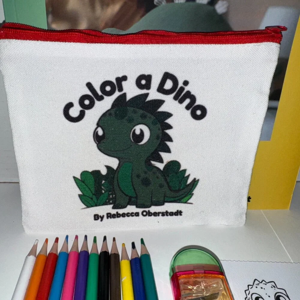 Red Color a Dino Zippered Pencil Pouch